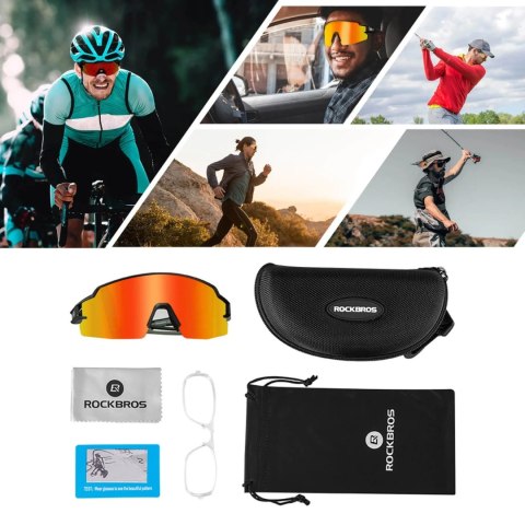 Okulary rowerowe Rockbros fotochromowe z ochroną UV i wkładką korekcyjną pomarańczowe szkła - czarne Okulary rowerowe Rockbros fotochromowe z ochroną UV i wkładką korekcyjną pomarańczowe szkła - czarne