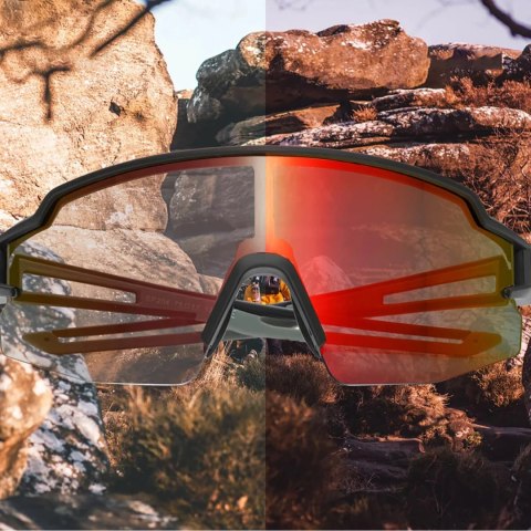 Okulary rowerowe Rockbros fotochromowe z ochroną UV i wkładką korekcyjną pomarańczowe szkła - czarne Okulary rowerowe Rockbros fotochromowe z ochroną UV i wkładką korekcyjną pomarańczowe szkła - czarne