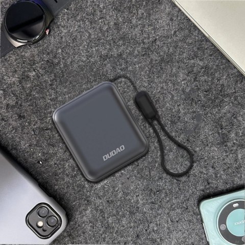 Powerbank ultrakompaktowy Dudao K22+ 10000mAh 22.5W USB-C z zawieszką / kablem - szary