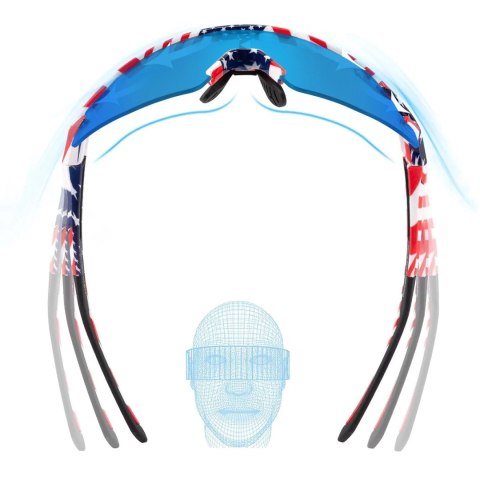 Okulary rowerowe Rockbros polaryzacyjne z ochroną UV i wkładką korekcyjną niebieskie szkła - wzór USA - białe Okulary rowerowe Rockbros polaryzacyjne z ochroną UV i wkładką korekcyjną niebieskie szkła - wzór USA - białe