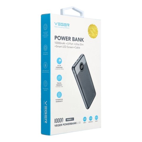 VEGER powerbank 10 000 mAh L10 (W1105) czarny EOL VEGER powerbank 10 000 mAh L10 (W1105) czarny EOL