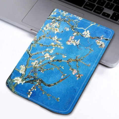 Etui Tech-Protect SmartCase na PocketBook Verse / Verse Pro - niebieskie z kwiatami sakura