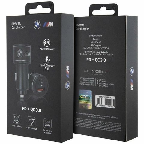 Ładowarka samochodowa BMW M Edition PD QC 3.0 20W Fast Charge - czarne