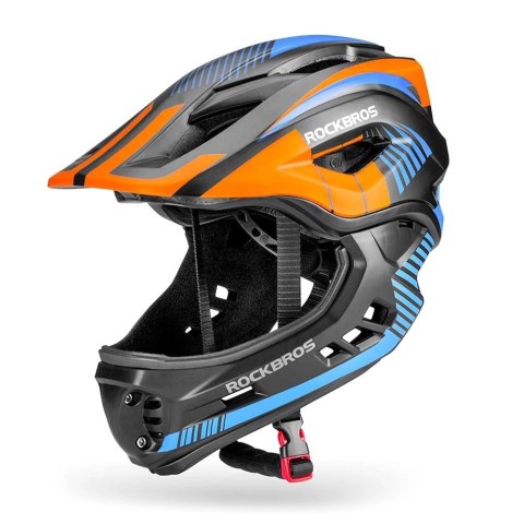 Kask rowerowy Rockbros TT-32SOBL-M dziecięcy z odpinaną szczęką rozmiar M - czarno-pomarańczowy Kask rowerowy Rockbros TT-32SOBL-M dziecięcy z odpinaną szczęką rozmiar M - czarno-pomarańczowy