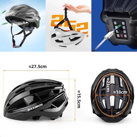 Kask rowerowy Rockbros ZK-013TI z wbudowaną lampką rozmiar uniwersalny 55-60cm - szary Kask rowerowy Rockbros ZK-013TI z wbudowaną lampką rozmiar uniwersalny 55-60cm - szary