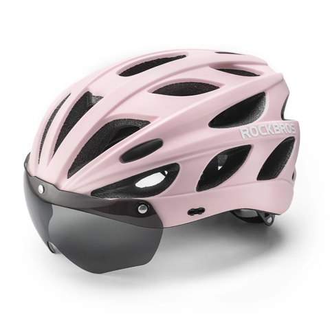 Kask rowerowy Rockbros z szybką, odpinane okulary z ochroną UV, odłączany daszek, unisex - różowy Kask rowerowy Rockbros z szybką, odpinane okulary z ochroną UV, odłączany daszek, unisex - różowy