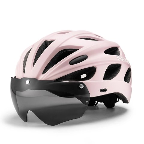 Kask rowerowy Rockbros z szybką, odpinane okulary z ochroną UV, odłączany daszek, unisex - różowy Kask rowerowy Rockbros z szybką, odpinane okulary z ochroną UV, odłączany daszek, unisex - różowy