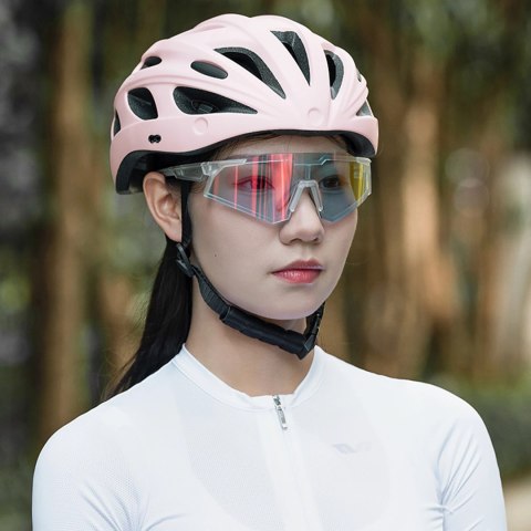 Kask rowerowy Rockbros z szybką, odpinane okulary z ochroną UV, odłączany daszek, unisex - różowy Kask rowerowy Rockbros z szybką, odpinane okulary z ochroną UV, odłączany daszek, unisex - różowy