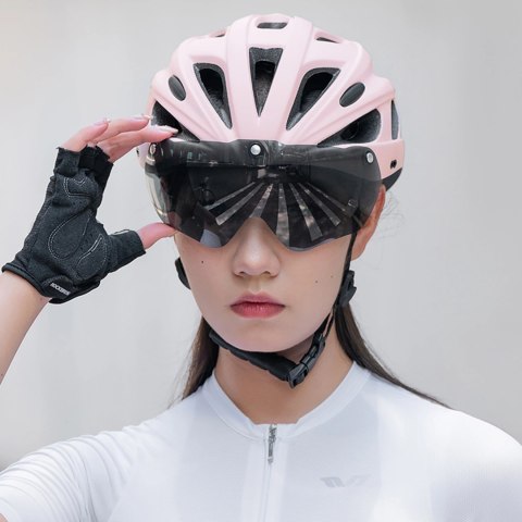 Kask rowerowy Rockbros z szybką, odpinane okulary z ochroną UV, odłączany daszek, unisex - różowy Kask rowerowy Rockbros z szybką, odpinane okulary z ochroną UV, odłączany daszek, unisex - różowy