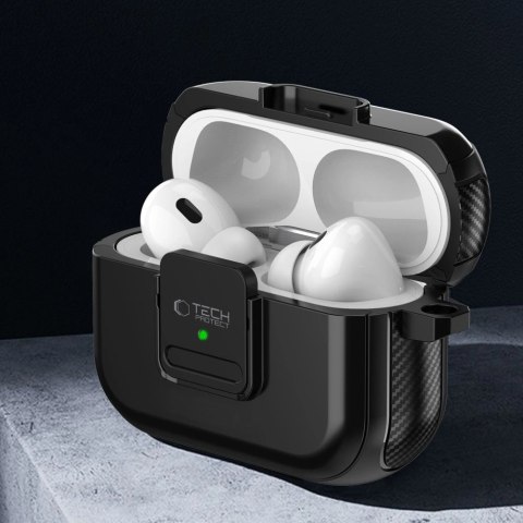 Etui Tech-Protect Defender Hook MagSafe z karabińczykiem na Apple AirPods Pro 1 / 2 - czarne