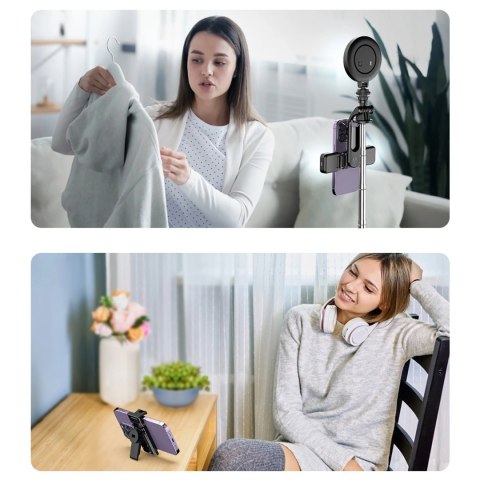 Selfie stick WC13YDS teleskopowy tripod 1.3m z podwójną lampą i uchwytem na telefon - czarny Selfie stick WC13YDS teleskopowy tripod 1.3m z podwójną lampą i uchwytem na telefon - czarny