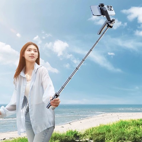 Selfie stick WH181-Y1S teleskopowy statyw 1.75m ze stopu aluminium z uchwytem na telefon - czarny Selfie stick WH181-Y1S teleskopowy statyw 1.75m ze stopu aluminium z uchwytem na telefon - czarny