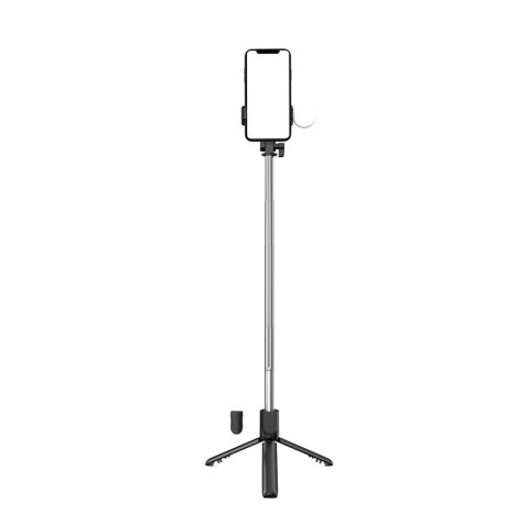 Selfie stick WH1YXS teleskopowy tripod 1m z okrągłą lampą i uchwytem na telefon - czarny Selfie stick WH1YXS teleskopowy tripod 1m z okrągłą lampą i uchwytem na telefon - czarny