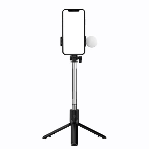 Selfie stick WH1YXS teleskopowy tripod 1m z okrągłą lampą i uchwytem na telefon - czarny Selfie stick WH1YXS teleskopowy tripod 1m z okrągłą lampą i uchwytem na telefon - czarny
