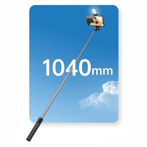 Selfie stick WH1YXS teleskopowy tripod 1m z okrągłą lampą i uchwytem na telefon - czarny Selfie stick WH1YXS teleskopowy tripod 1m z okrągłą lampą i uchwytem na telefon - czarny
