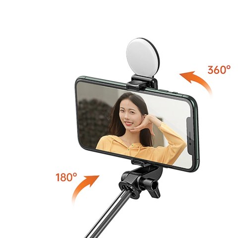 Selfie stick WH1YXS teleskopowy tripod 1m z okrągłą lampą i uchwytem na telefon - czarny Selfie stick WH1YXS teleskopowy tripod 1m z okrągłą lampą i uchwytem na telefon - czarny
