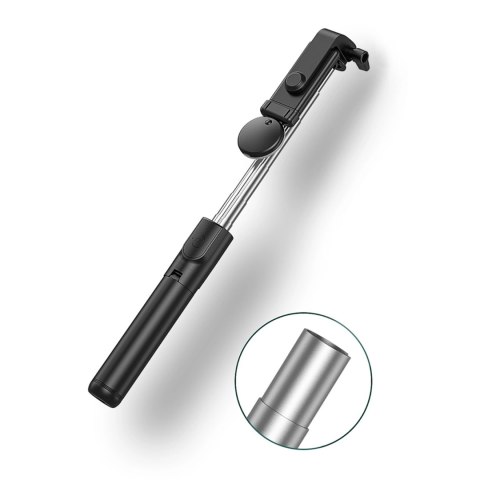 Selfie stick WH1YXS teleskopowy tripod 1m z okrągłą lampą i uchwytem na telefon - czarny Selfie stick WH1YXS teleskopowy tripod 1m z okrągłą lampą i uchwytem na telefon - czarny