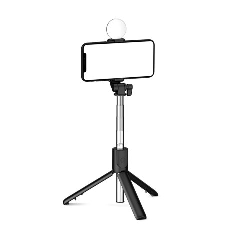 Selfie stick WH1YXS teleskopowy tripod 1m z okrągłą lampą i uchwytem na telefon - czarny Selfie stick WH1YXS teleskopowy tripod 1m z okrągłą lampą i uchwytem na telefon - czarny