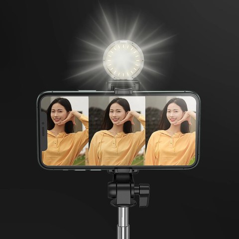 Selfie stick WH1YXS teleskopowy tripod 1m z okrągłą lampą i uchwytem na telefon - czarny Selfie stick WH1YXS teleskopowy tripod 1m z okrągłą lampą i uchwytem na telefon - czarny