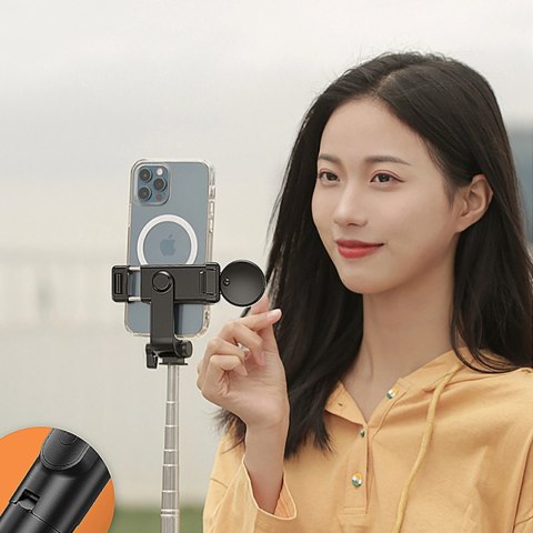 Selfie stick WH1YXS teleskopowy tripod 1m z okrągłą lampą i uchwytem na telefon - czarny Selfie stick WH1YXS teleskopowy tripod 1m z okrągłą lampą i uchwytem na telefon - czarny