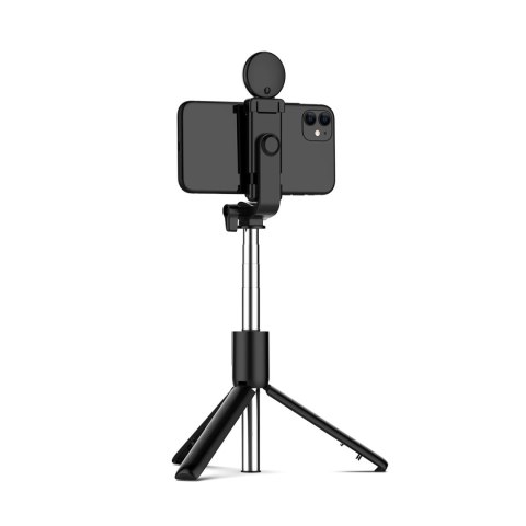 Selfie stick WH1YXS teleskopowy tripod 1m z okrągłą lampą i uchwytem na telefon - czarny Selfie stick WH1YXS teleskopowy tripod 1m z okrągłą lampą i uchwytem na telefon - czarny