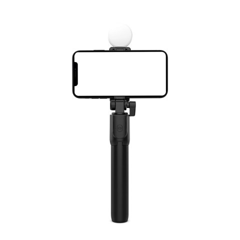 Selfie stick WH1YXS teleskopowy tripod 1m z okrągłą lampą i uchwytem na telefon - czarny Selfie stick WH1YXS teleskopowy tripod 1m z okrągłą lampą i uchwytem na telefon - czarny