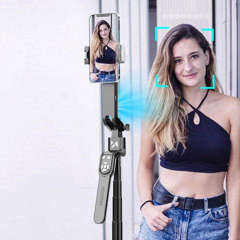 Selfie stick Wozinsky WST-360YS z funkcją statywu z automatycznym śledzeniem twarzy 360° AI sterowanie gestami - czarny