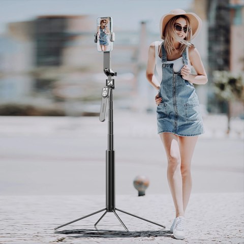 Selfie stick Wozinsky WST-360YS z funkcją statywu z automatycznym śledzeniem twarzy 360° AI sterowanie gestami - czarny