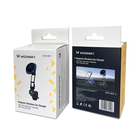 Uchwyt samochodowy Wozinsky WCT5-6S2Y z ładowarką indukcyjną Qi/MagSafe 15W na kratkę nawiewu - czarny Uchwyt samochodowy Wozinsky WCT5-6S2Y z ładowarką indukcyjną Qi/MagSafe 15W na kratkę nawiewu - czarny