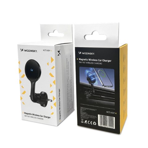 Uchwyt samochodowy Wozinsky WCT5-6S4Y z ładowarką indukcyjną Qi/MagSafe 15W na kratkę nawiewu - czarny Uchwyt samochodowy Wozinsky WCT5-6S4Y z ładowarką indukcyjną Qi/MagSafe 15W na kratkę nawiewu - czarny