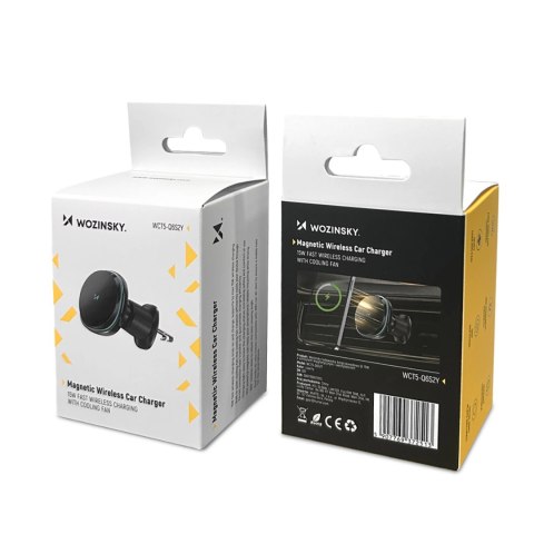 Uchwyt samochodowy Wozinsky WCT5-Q6S2Y z ładowarką indukcyjną Qi/MagSafe 15W na kratkę wentylacji z wentylatorem - czarny Uchwyt samochodowy Wozinsky WCT5-Q6S2Y z ładowarką indukcyjną Qi/MagSafe 15W na kratkę wentylacji z wentylatorem - czarny