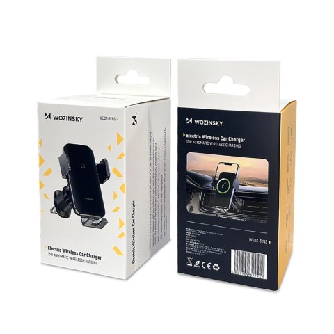 Uchwyt samochodowy Wozinsky WEDZ-3Y8S zaciskowy z ładowarką indukcyjną 15W do telefonu na kratkę nawiewu - czarny Uchwyt samochodowy Wozinsky WEDZ-3Y8S zaciskowy z ładowarką indukcyjną 15W do telefonu na kratkę nawiewu - czarny