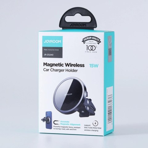 Joyroom samochodowy uchwyt magnetyczny bezprzewodowa indukcyjna ładowarka Qi 15 W (kompatybilna z MagSafe do iPhone) czarny (JR-