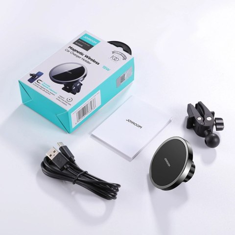 Joyroom samochodowy uchwyt magnetyczny bezprzewodowa indukcyjna ładowarka Qi 15 W (kompatybilna z MagSafe do iPhone) czarny (JR-
