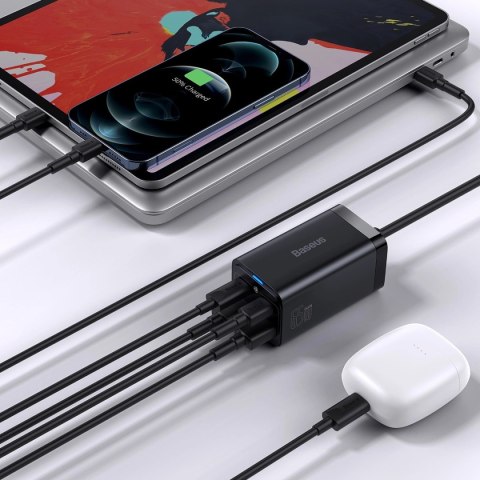 Baseus GaN3 Pro szybka ładowarka sieciowa GaN 2 x USB Typ C / 2 x USB 65W PD, QC4.0+, AFC, PPS + kabel USB Typ C - USB Typ C 1m 