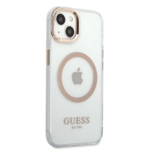 Etui Guess Metal Outline MagSafe na iPhone 13 - złote