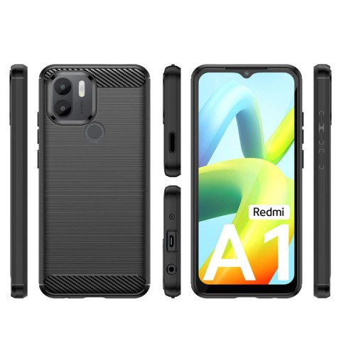 Carbon Case etui do Xiaomi Redmi A1+ elastyczny silikonowy karbonowy pokrowiec czarne Carbon Case etui do Xiaomi Redmi A1+ elastyczny silikonowy karbonowy pokrowiec czarne
