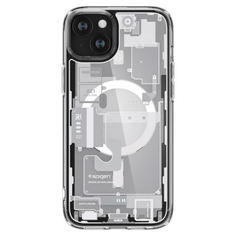 Etui Spigen Ultra Hybrid Mag z MagSafe na iPhone 15 Plus - białe (wzór Zero One)