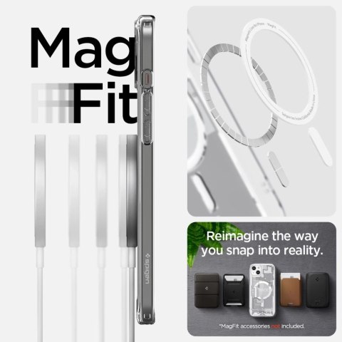 Etui Spigen Ultra Hybrid Mag z MagSafe na iPhone 15 Plus - białe (wzór Zero One)