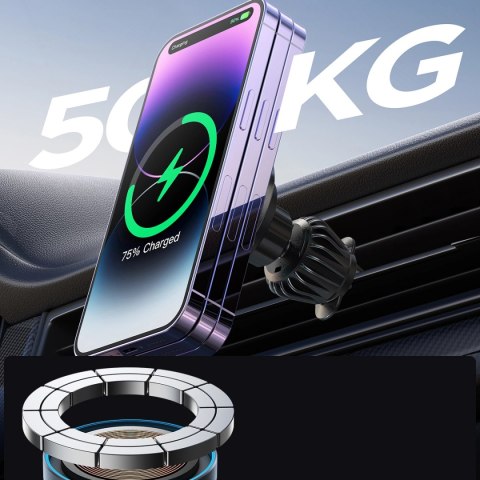 Joyroom magnetyczny uchwyt samochodowy bezprzewodowa ładowarka 15W na kratkę wentylacyjną nawiew czarna (JR-ZS240 Pro)