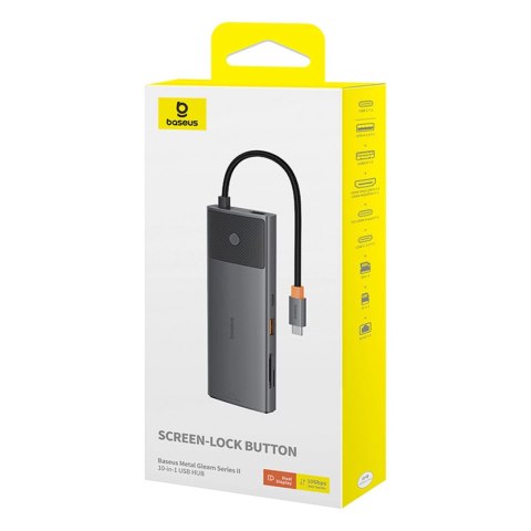 HUB 10w1 Baseus Metal Gleam Series USB-C do USB-C PD / USB-C / 3x USB-A / 2x HDMI / RJ-45 / SD / TF - czarny