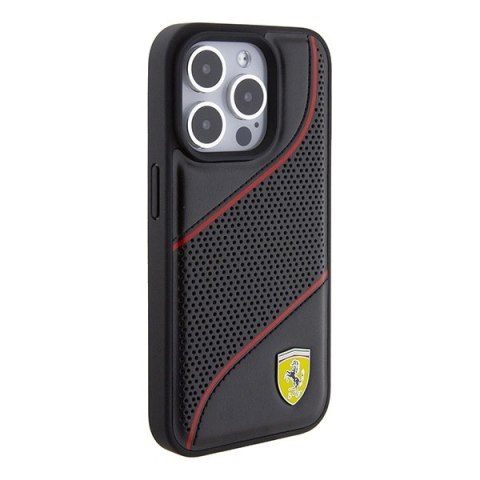 Etui Ferrari Perforated Waves Metal Logo na iPhone 15 Pro - czarne Etui Ferrari Perforated Waves Metal Logo na iPhone 15 Pro - czarne