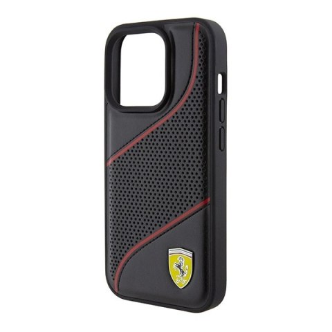 Etui Ferrari Perforated Waves Metal Logo na iPhone 15 Pro - czarne Etui Ferrari Perforated Waves Metal Logo na iPhone 15 Pro - czarne