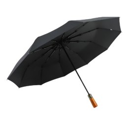 Automatyczny składany parasol z drewnianą rączką 10-ramienny XXL 115 cm czarny