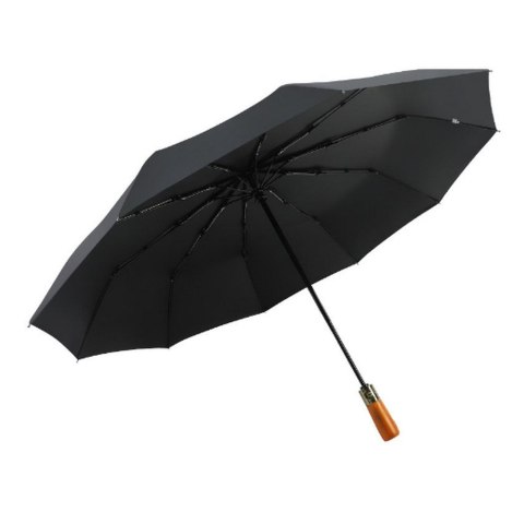 Automatyczny składany parasol z drewnianą rączką 10-ramienny XXL 115 cm czarny Automatyczny składany parasol z drewnianą rączką 10-ramienny XXL 115 cm czarny