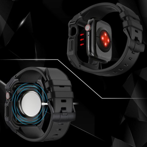 Kingxbar CYF140 2w1 pancerne etui Apple Watch 9, 8, 7 (45 mm) ze stali nierdzewnej z paskiem czarne