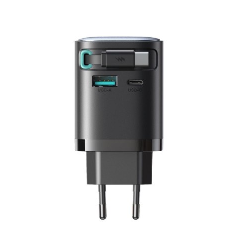 Ładowarka GaN Joyroom JR-TCL02 65W USB-A USB-C z wbudowanym kablem USB-C - czarna