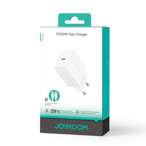 Ładowarka Joyroom JR-TCF20 sieciowa USB-C PD 20W - biała + kabel USB-C / USB-C 1m