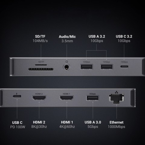 HUB Ugreen CM681 15978 13w1 USB-C - 2x USB-A 3.2 / 2x USB-A 3.0 / USB-C 3.2 / 2x HDMI / RJ45 / SD i TF / AUX / USB-C PD