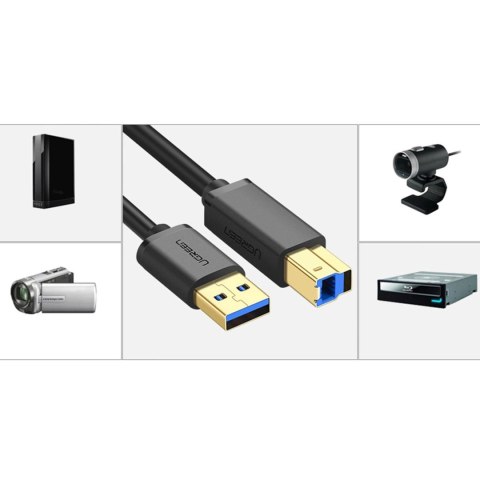 Kabel Ugreen US210 30753 do drukarki USB-A 3.0 / USB-B 5Gbps 1m - czarny